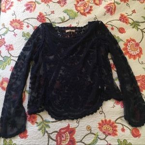 Sheer cross stitch patterned long sleeve top